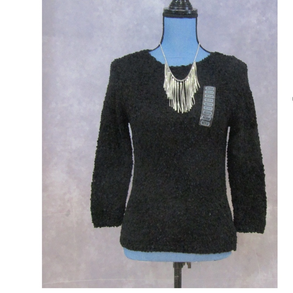 NEW August Silk Black Nubby Knit Sweater M